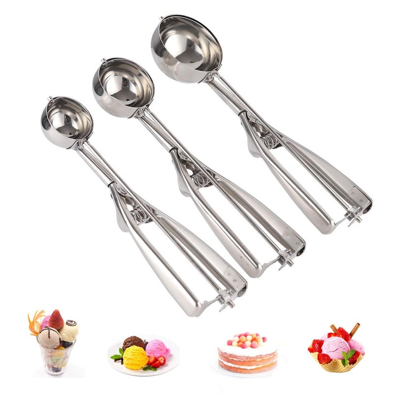 Emoly Cookie Scoop Set, 3 PCS Ice Cream Scoop with Trigger, 18/8 Stainless Steel for Baking Include Large-Medium-Small Size Perfect for Cookie, Ice Cream, Cupcake, Muffin, Meatball - Image 1